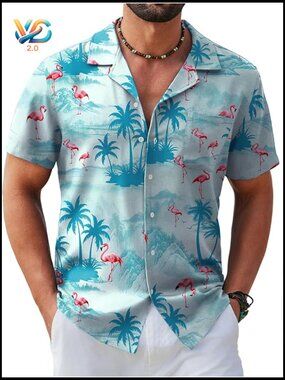 Mens Short Sleeve Button Down Tropical Floral Shirt Regular Fit